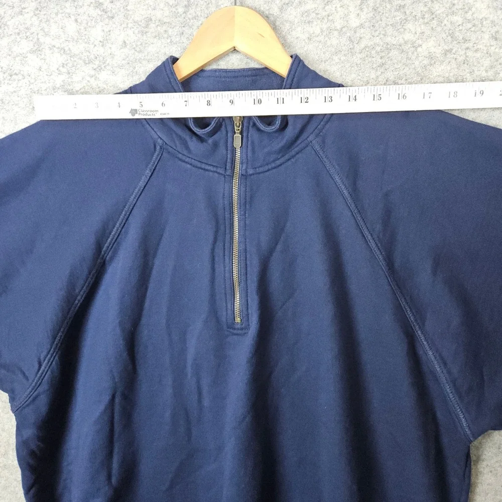 Lands End Unisex Navy Blue Quarter Zip Sweatshirt Size L 100% Cotton Mock Neck